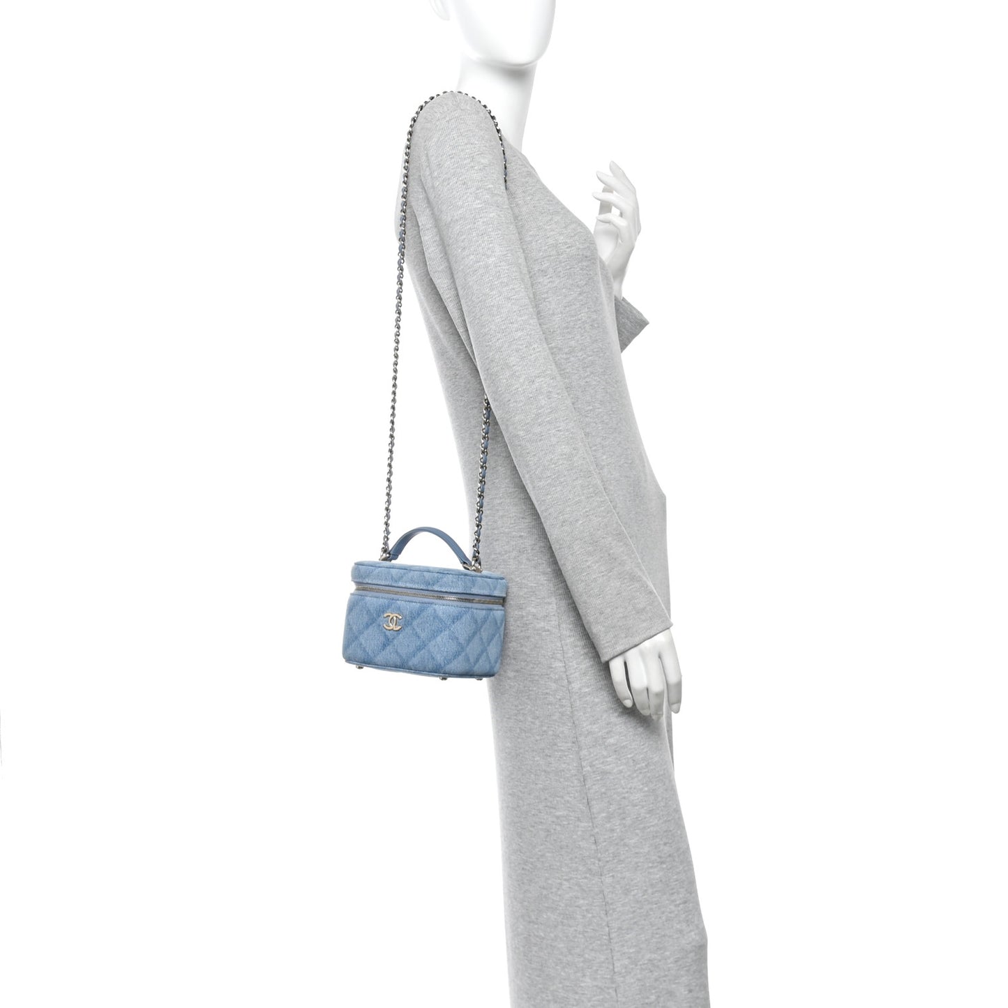 Denim Quilted Small CC Vanity Case Blue