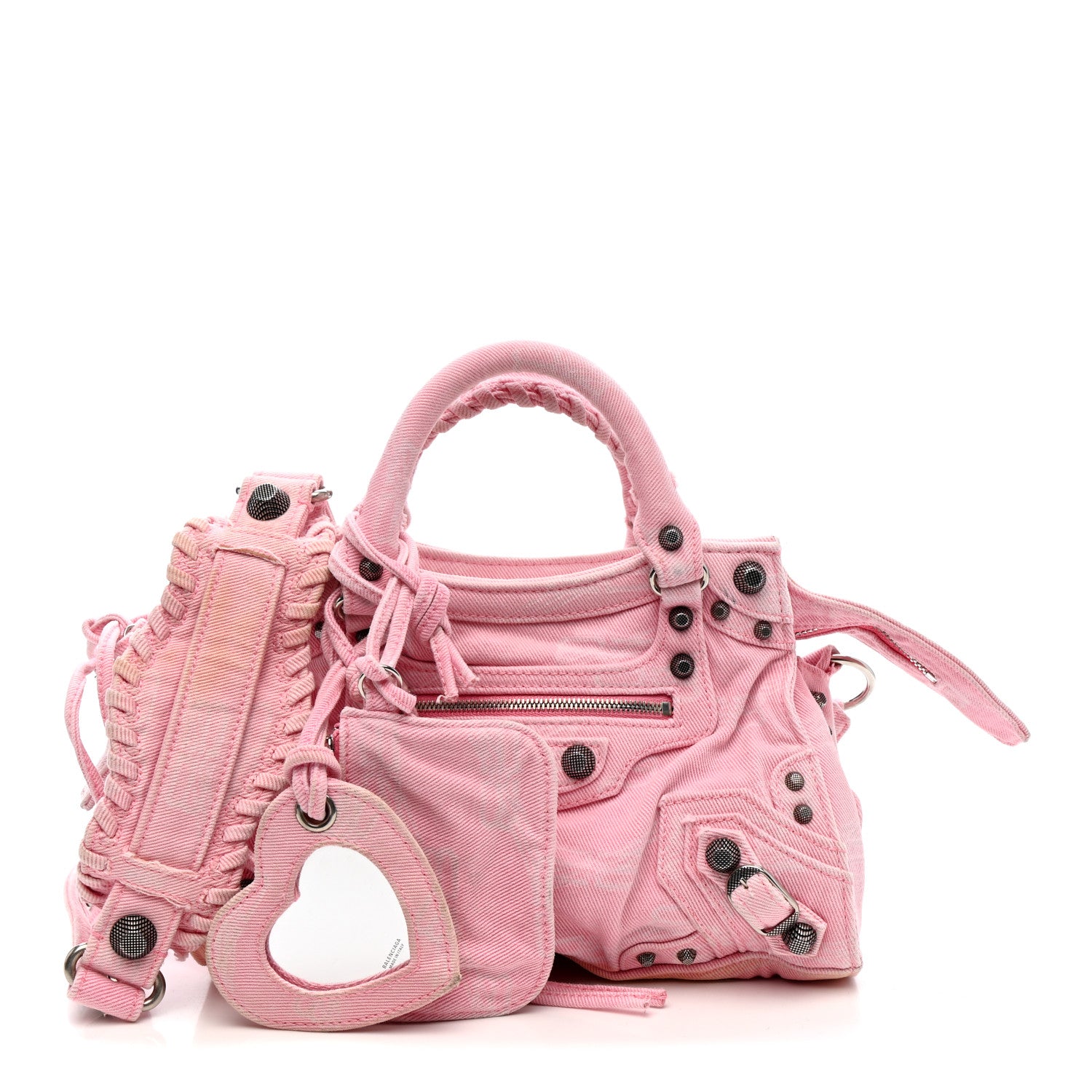 Balenciaga Denim BB Monogram Neo Cagole Handbag XS Pink 1 of 15