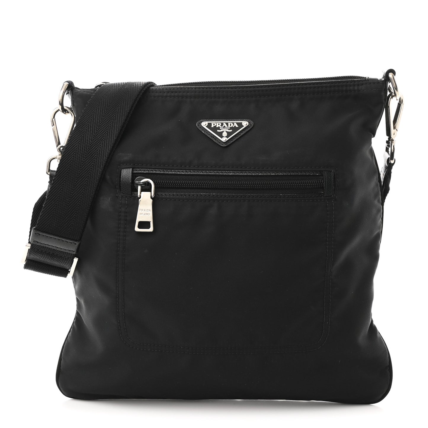 Nylon Flat Messenger Bag Black