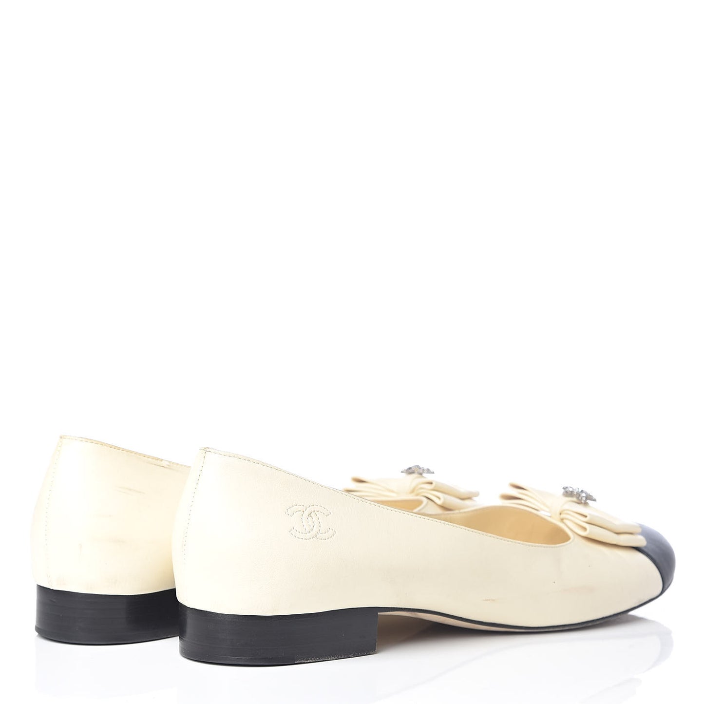 Lambskin Crystal CC Cap Toe Ballerina Flats 40.5 White Black