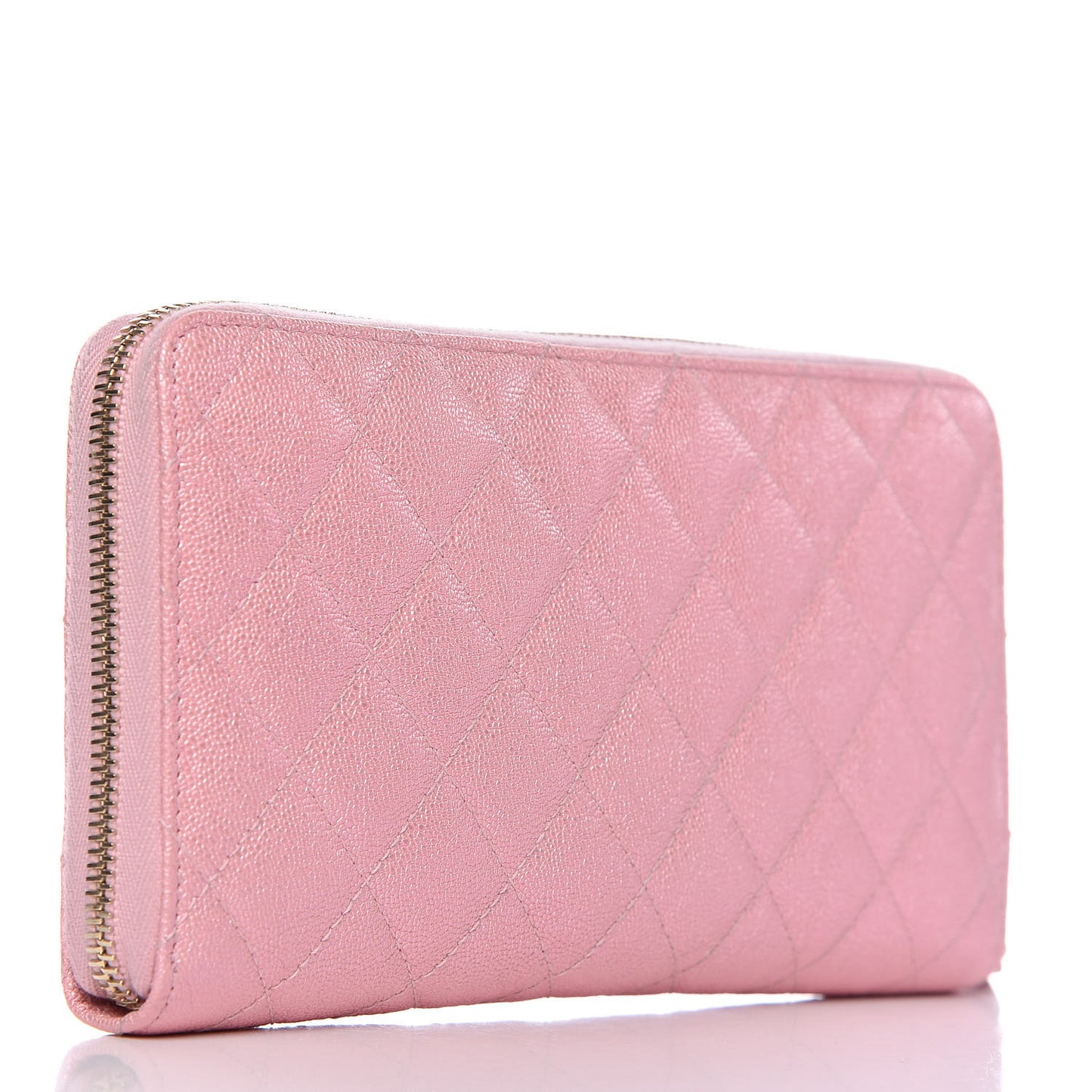 Iridescent Caviar Quilted Large Zip Around Organizer Wallet Pink