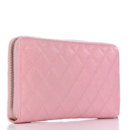 Chanel Iridescent Caviar Quilted Large Zip Around Organizer Wallet Pink 3 of 13