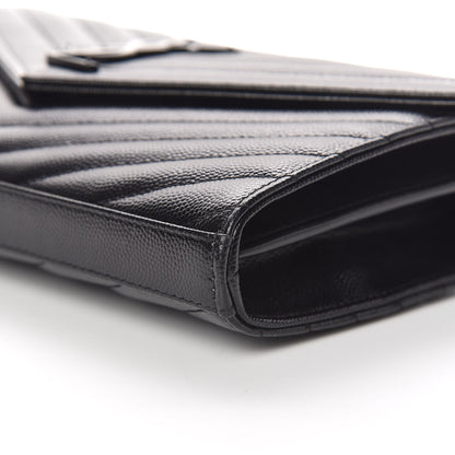 Saint Laurent Grain De Poudre Matelasse Chevron Monogram Chain Wallet Black 6 of 9