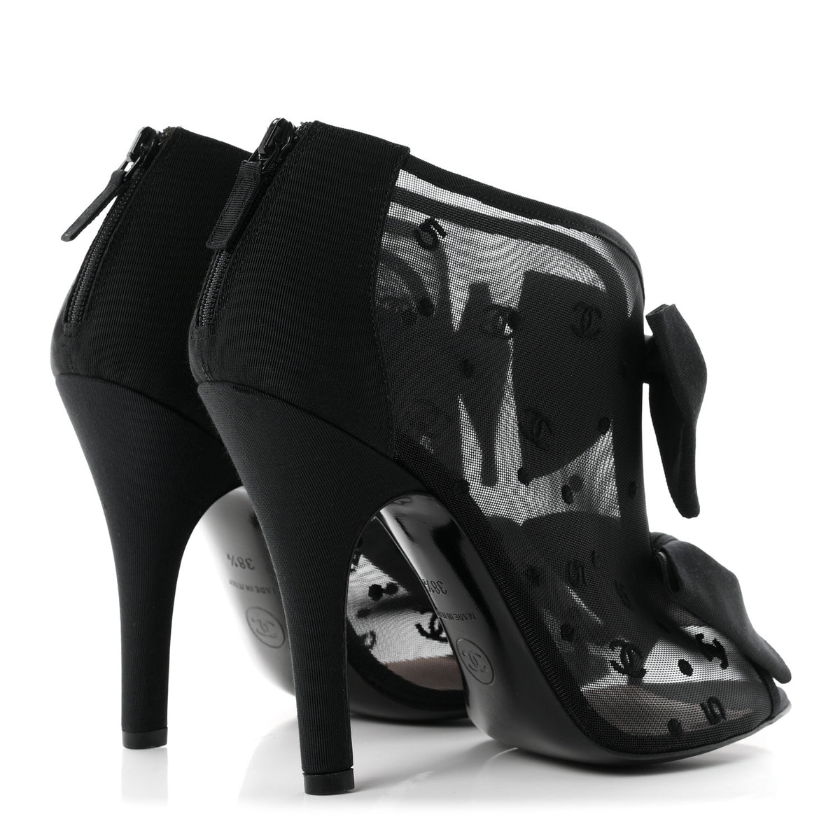 Chanel Mesh Grosgrain Bow Peep Toe Booties 39 Black 5 of 8