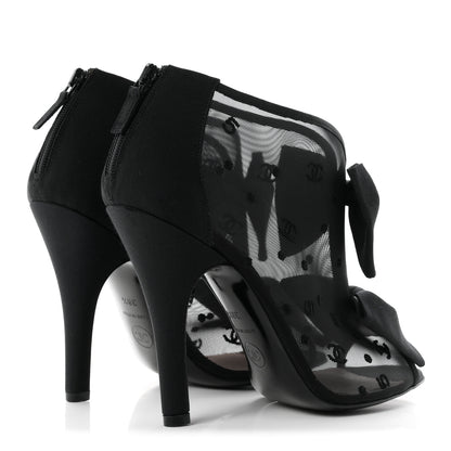 Chanel Mesh Grosgrain Bow Peep Toe Booties 39 Black 5 of 8