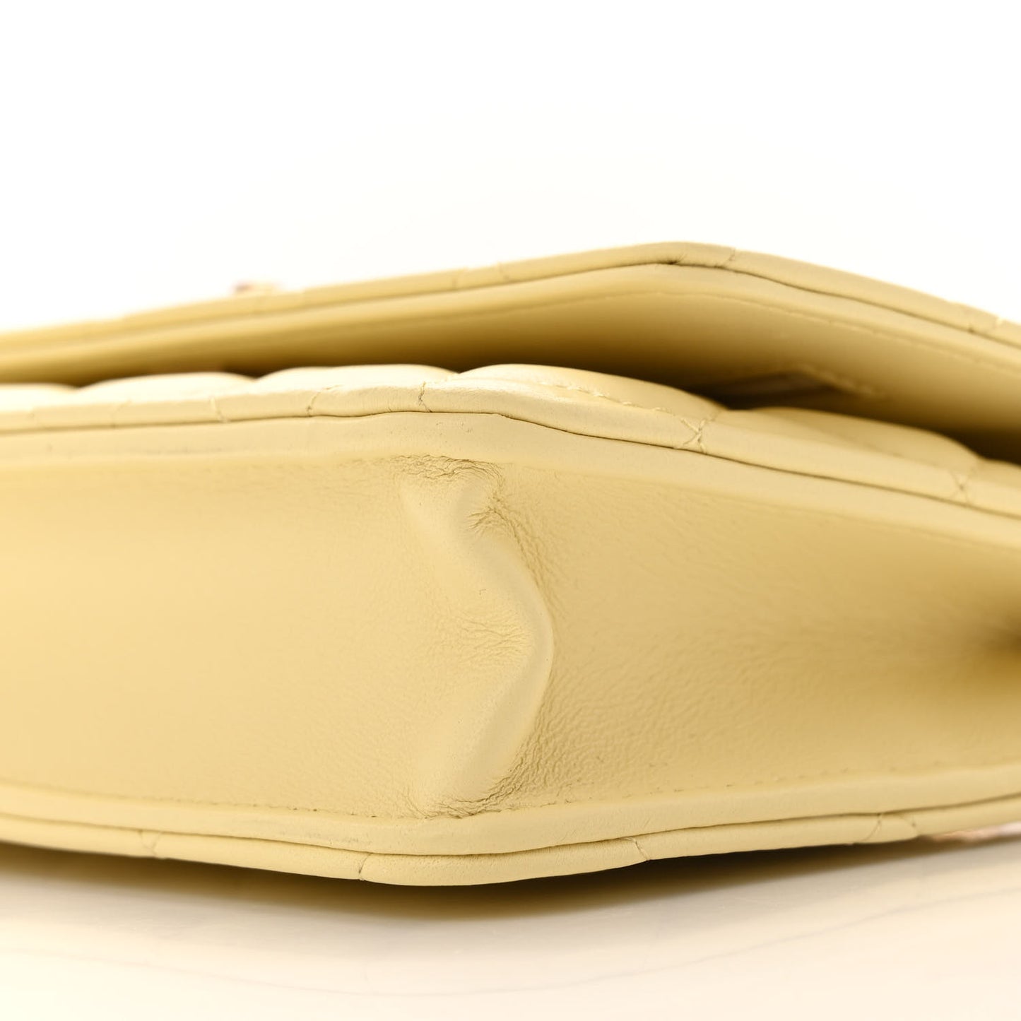 Lambskin Quilted Sweet Camellia Wallet on Chain WOC Light Yellow