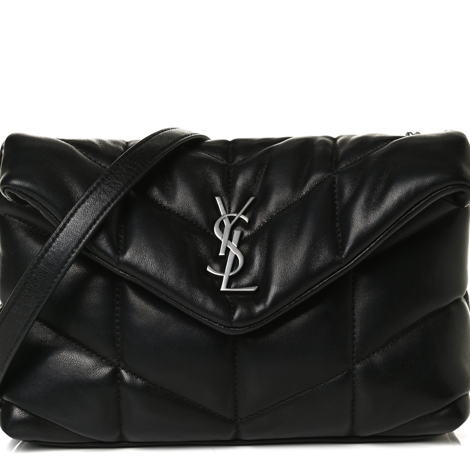 Saint Laurent Lambskin Quilted Toy Loulou Puffer Monogram Chain Satchel Black 8 of 17