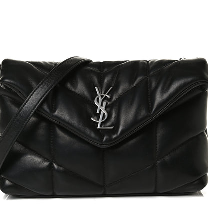 Saint Laurent Lambskin Quilted Toy Loulou Puffer Monogram Chain Satchel Black 8 of 17