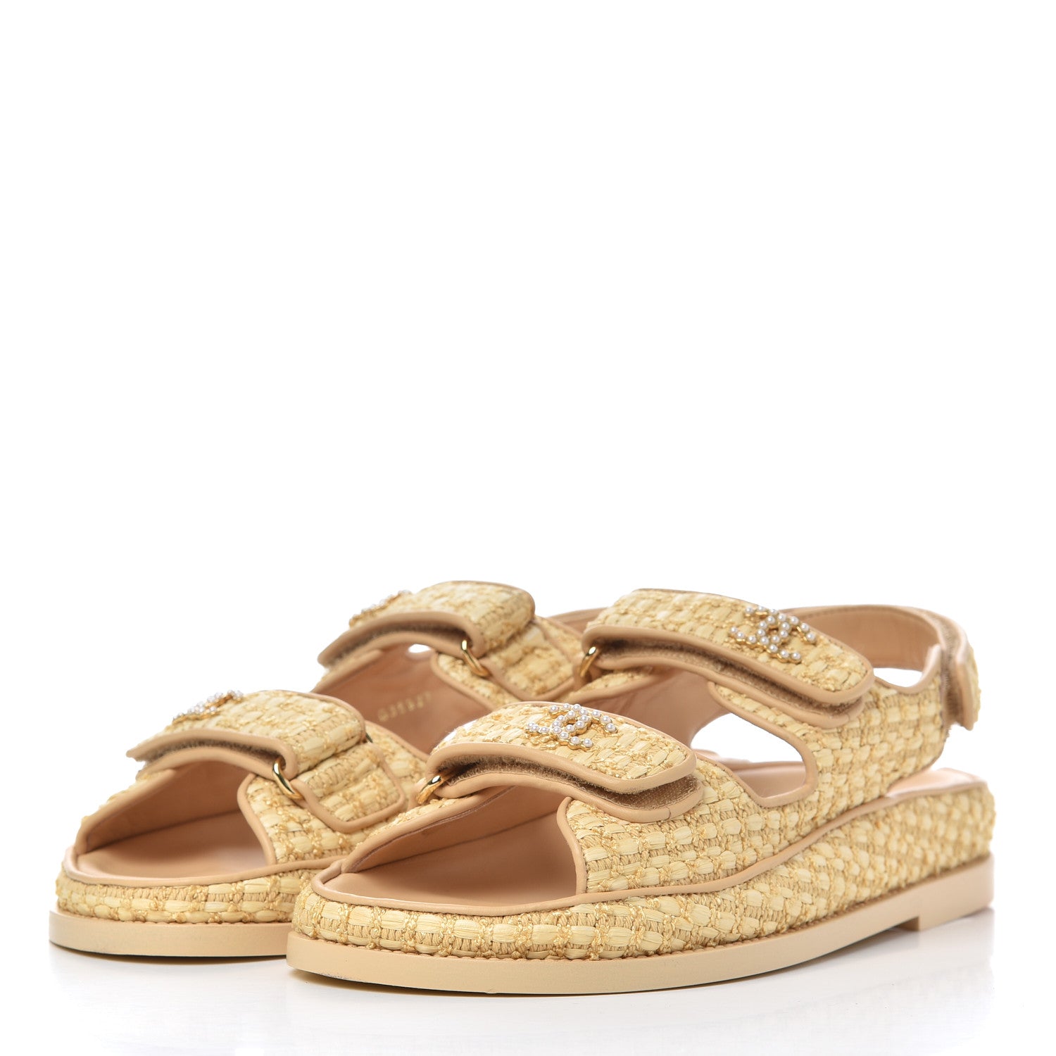 Chanel Braided Fabric Velcro Dad Sandals 36.5 Beige 3 of 12