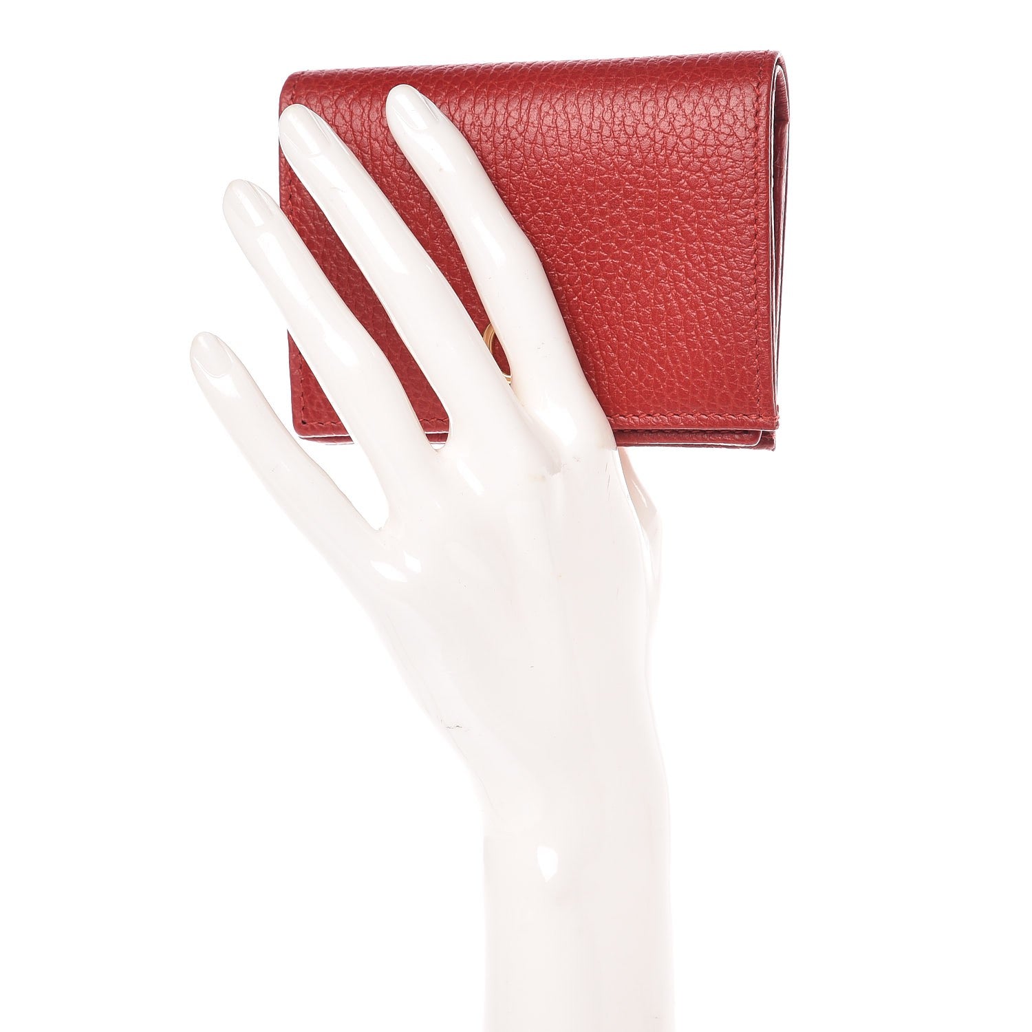 Gucci Pebbled Calfskin GG Marmont Card Case Hibiscus Red 2 of 9