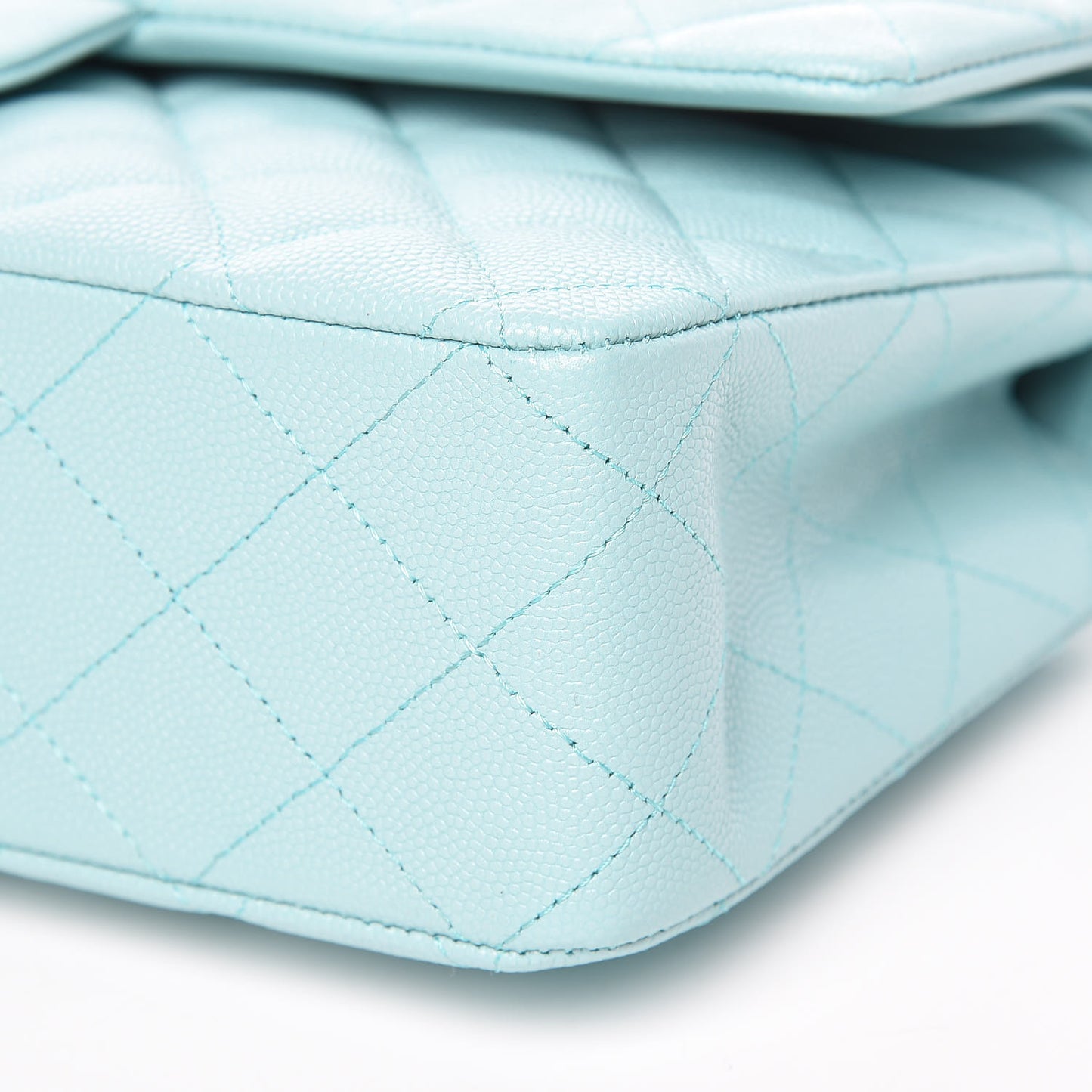 Caviar Quilted Medium Double Flap Light Blue