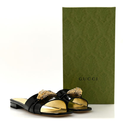 Gucci Patent Crystal Snake Head Block Heel Slide Sandals 38.5 Black 10 of 10
