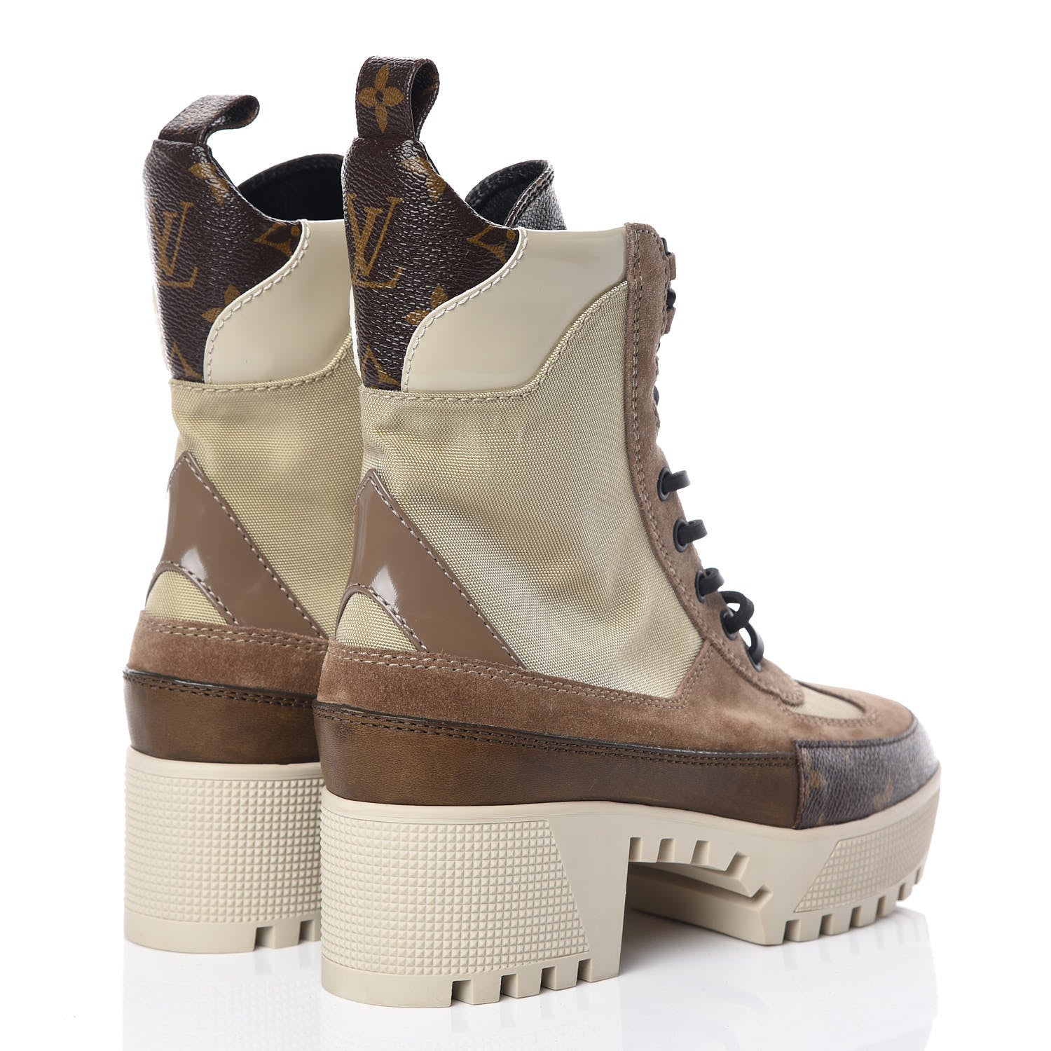 Louis Vuitton Suede Calfskin Monogram Laureate Platform Desert Boots 35 Beige 4 of 8