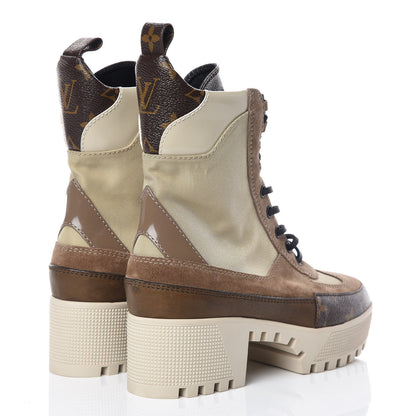 Louis Vuitton Suede Calfskin Monogram Laureate Platform Desert Boots 35 Beige 4 of 8