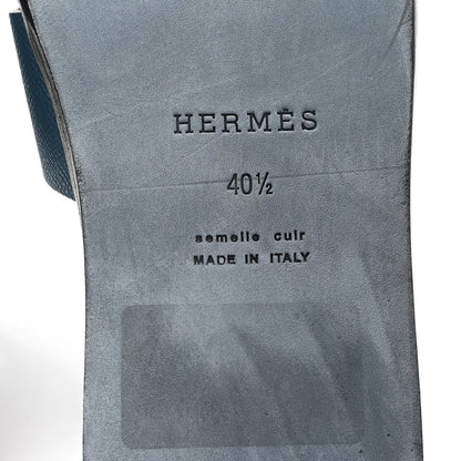 Hermes Epsom Izmir Sandals 40.5 Bleu Canard 7 of 10