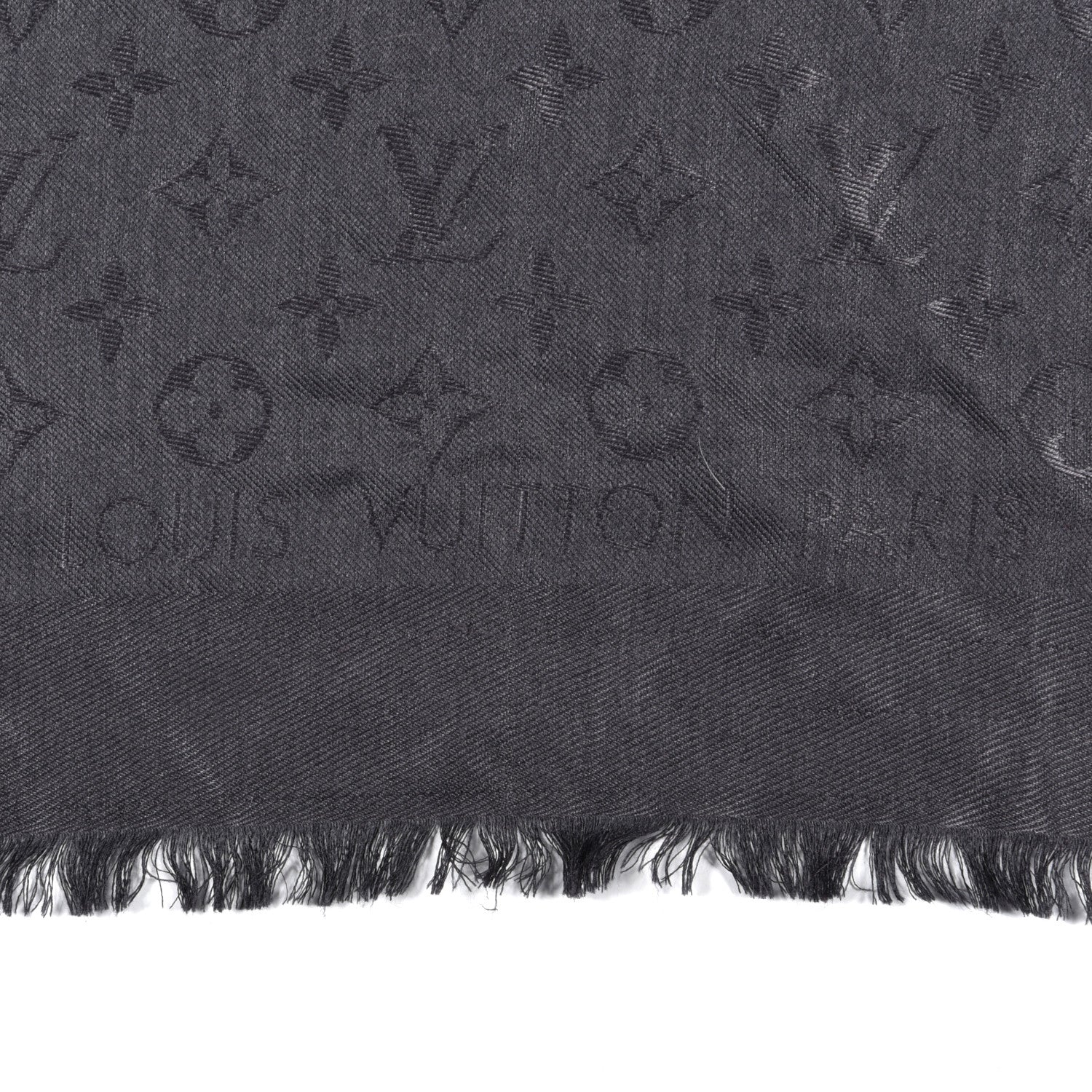 Louis Vuitton Silk Wool Monogram Shawl Charcoal Grey 2 of 3