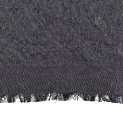 Louis Vuitton Silk Wool Monogram Shawl Charcoal Grey 2 of 3