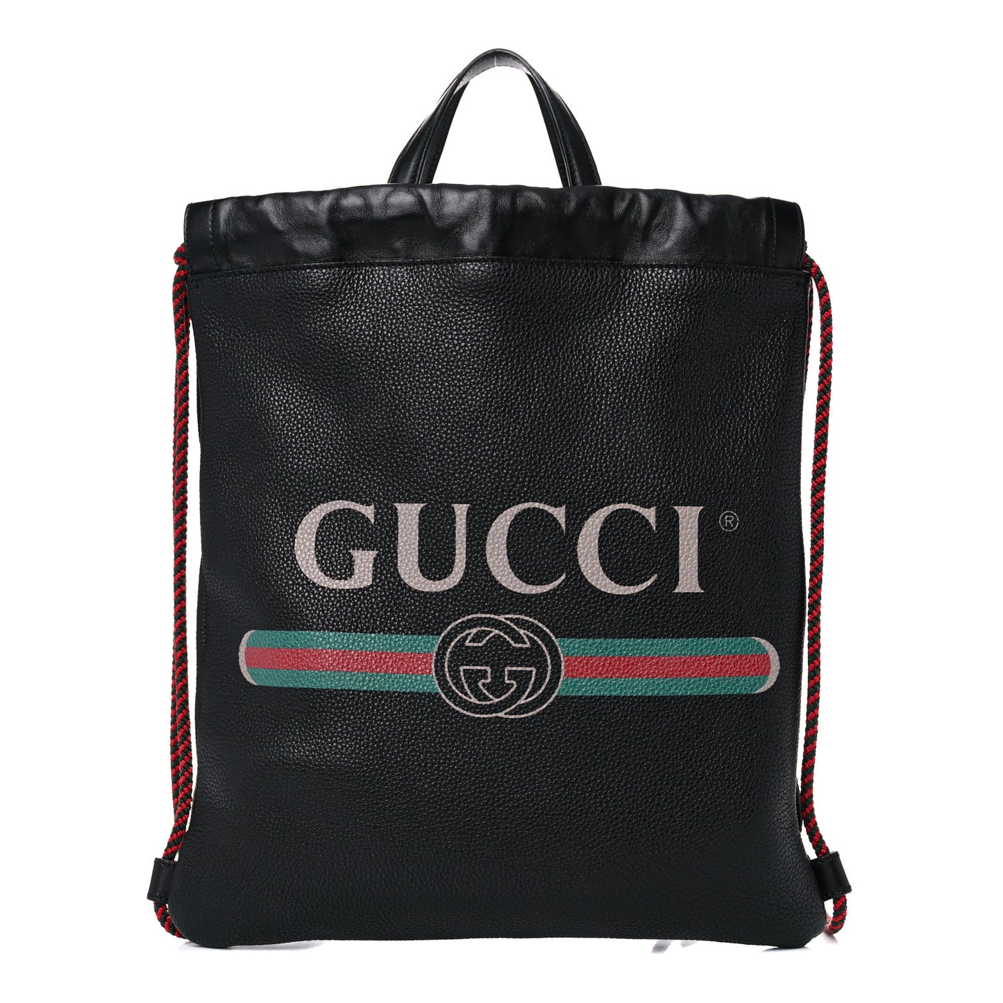 Calfskin Logo Drawstring Backpack Black