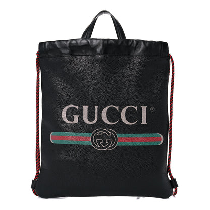 Gucci Calfskin Logo Drawstring Backpack Black 1 of 12