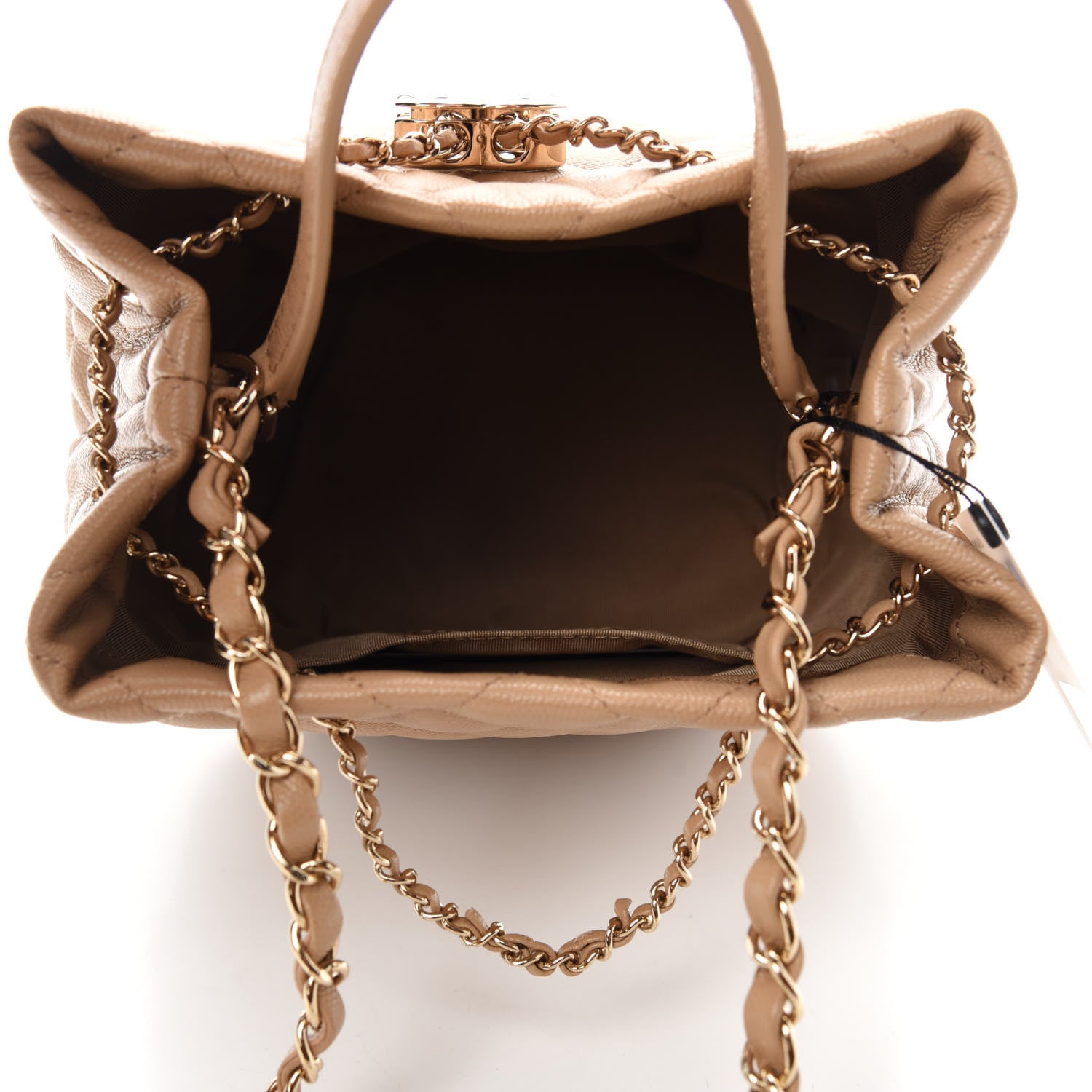 Chanel Caviar Quilted Rolled Up Bucket Drawstring Bag Beige 5 of 10