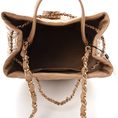 Chanel Caviar Quilted Rolled Up Bucket Drawstring Bag Beige 5 of 10