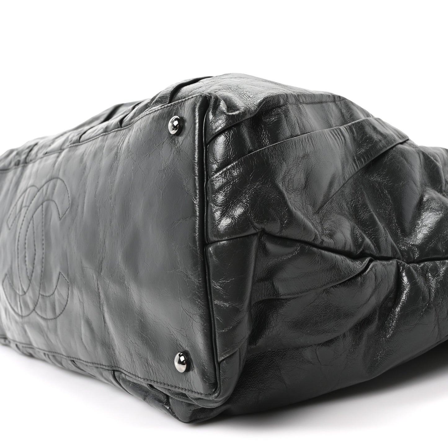 Glazed Calfskin Twisted Bowling Bag Grey
