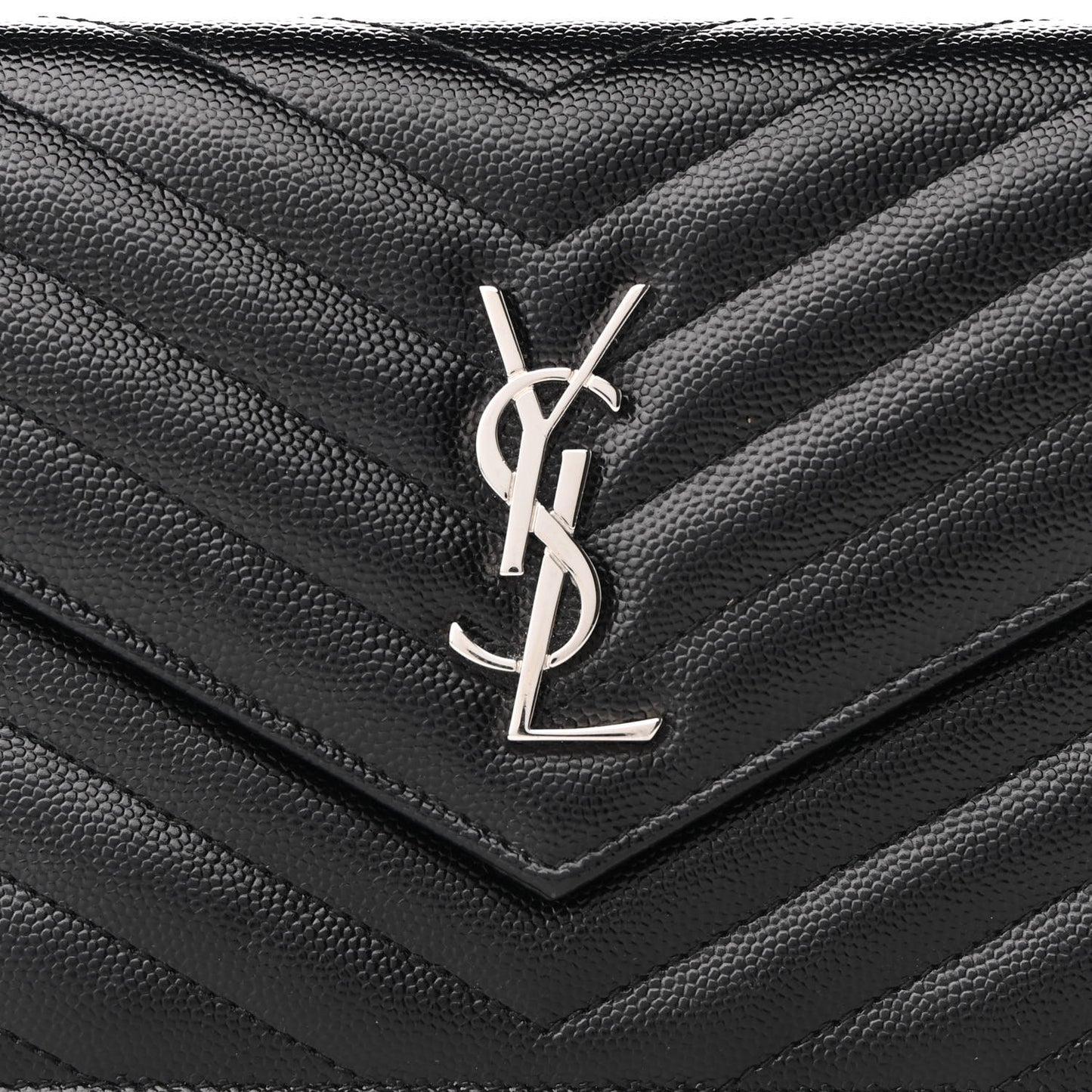 Grain De Poudre Matelasse Chevron Monogram Envelope Chain Wallet Black