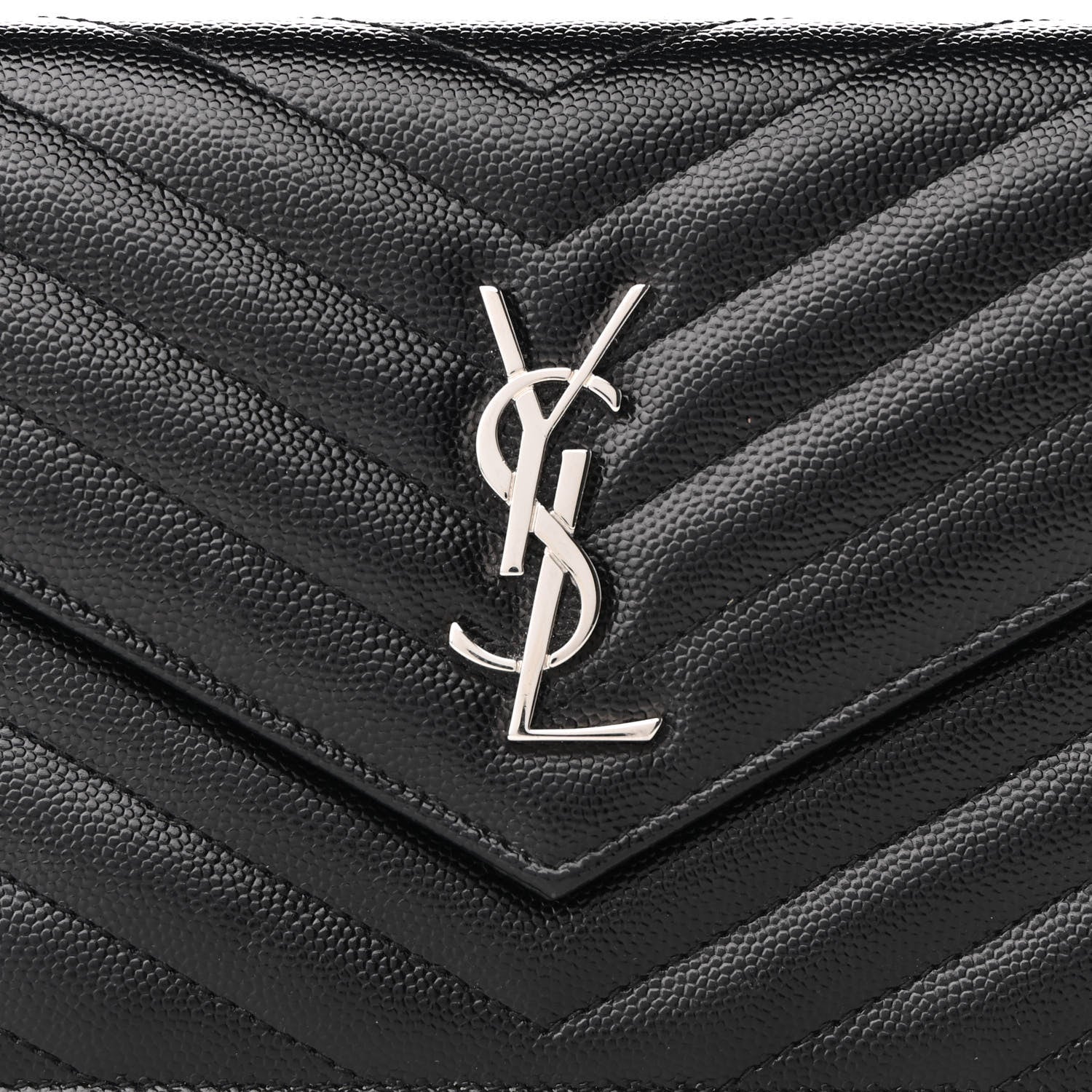 Saint Laurent Grain De Poudre Matelasse Chevron Monogram Envelope Chain Wallet Black 6 of 8