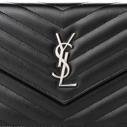 Saint Laurent Grain De Poudre Matelasse Chevron Monogram Envelope Chain Wallet Black 6 of 8