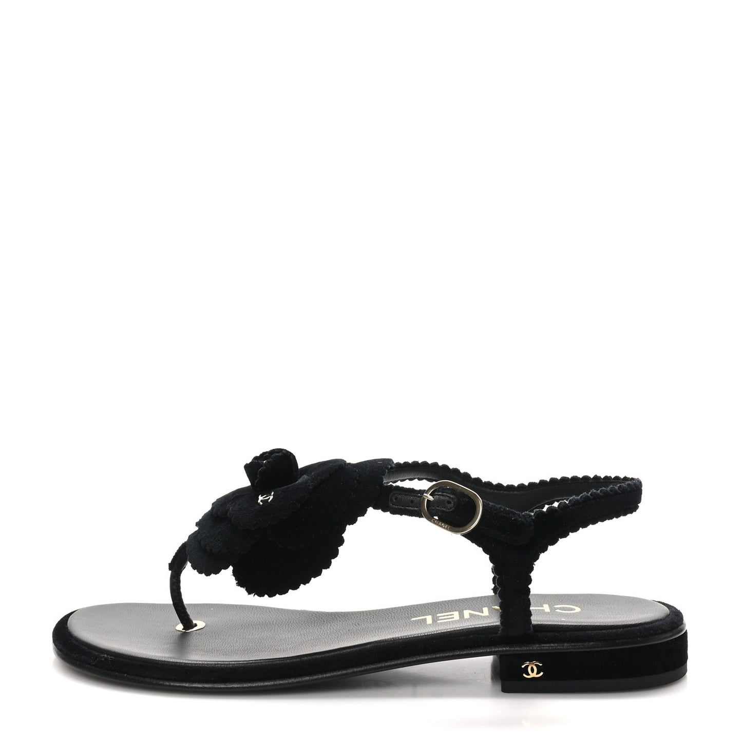 Velvet Pearl Camellia Thong Sandals 38 Black