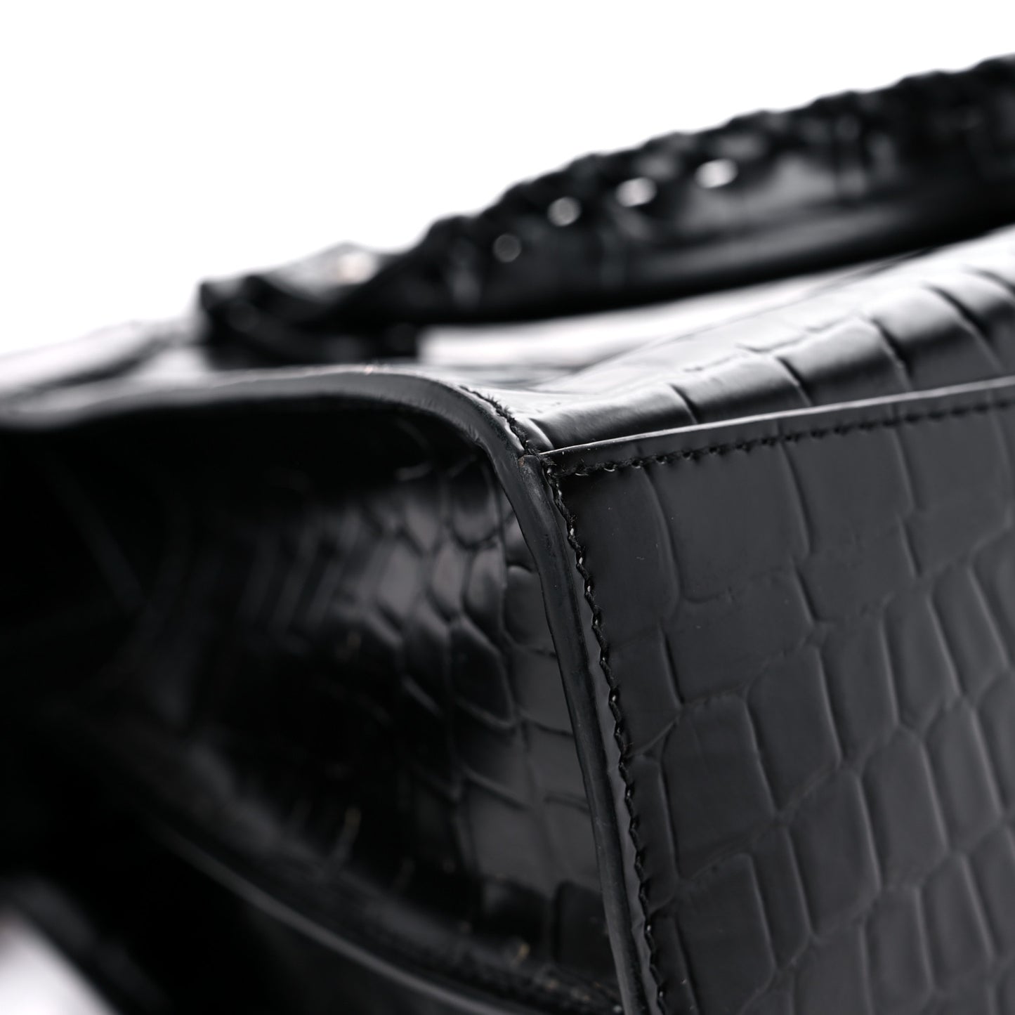 Semi Shiny Calfskin Crocodile Embossed Neo Classic Black Hardware S City Black