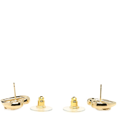 Chanel Metal Crystal CC Logo Heart Earrings Gold 2 of 3