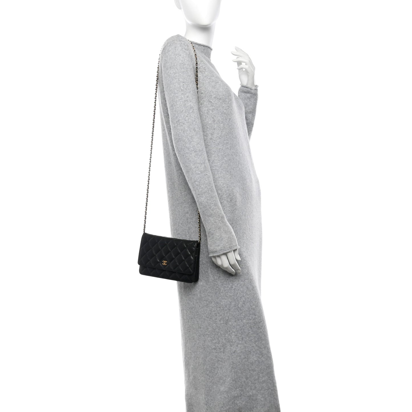 Caviar Quilted Wallet on Chain WOC Black