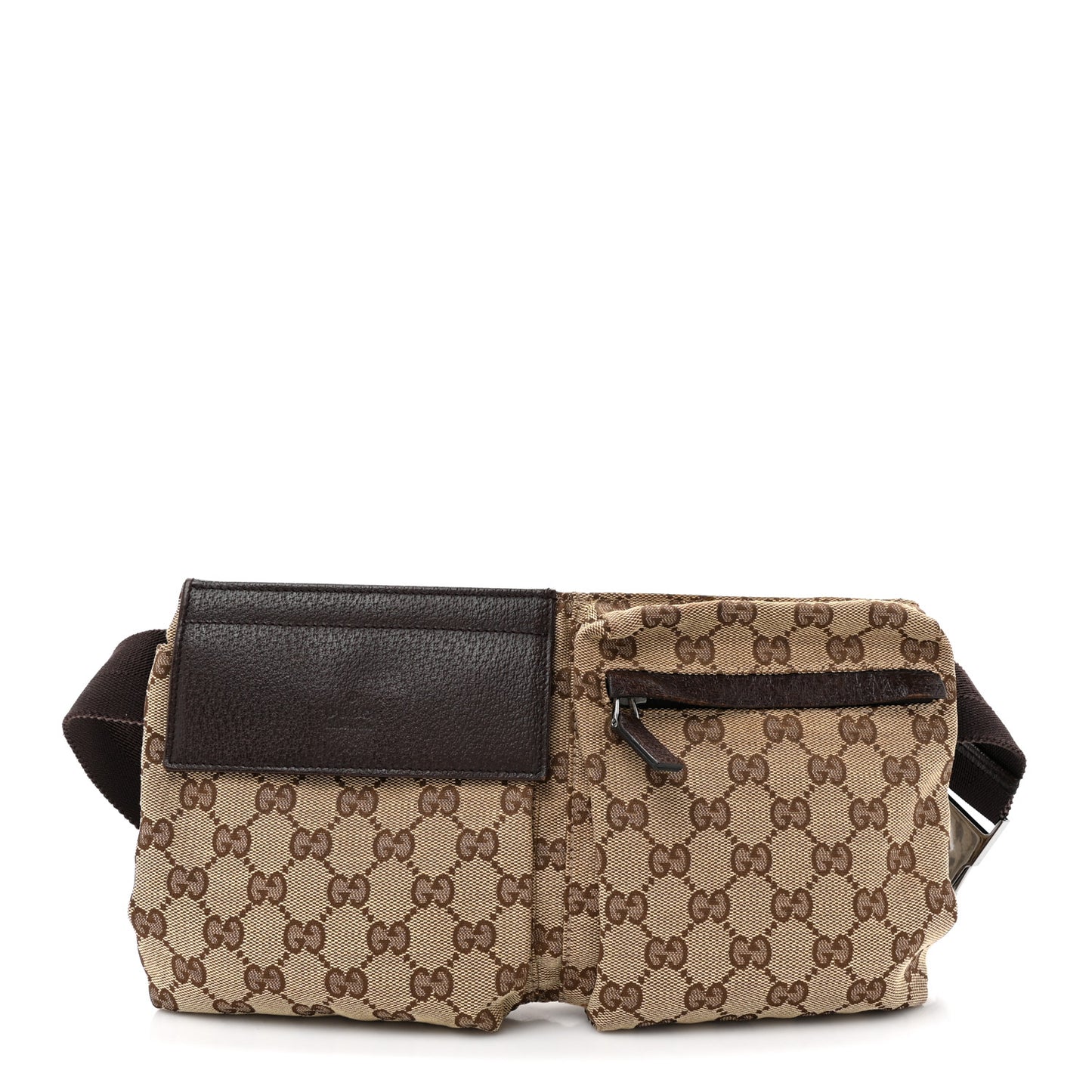 GG Monogram Double Pocket Belt Bag Dark Brown