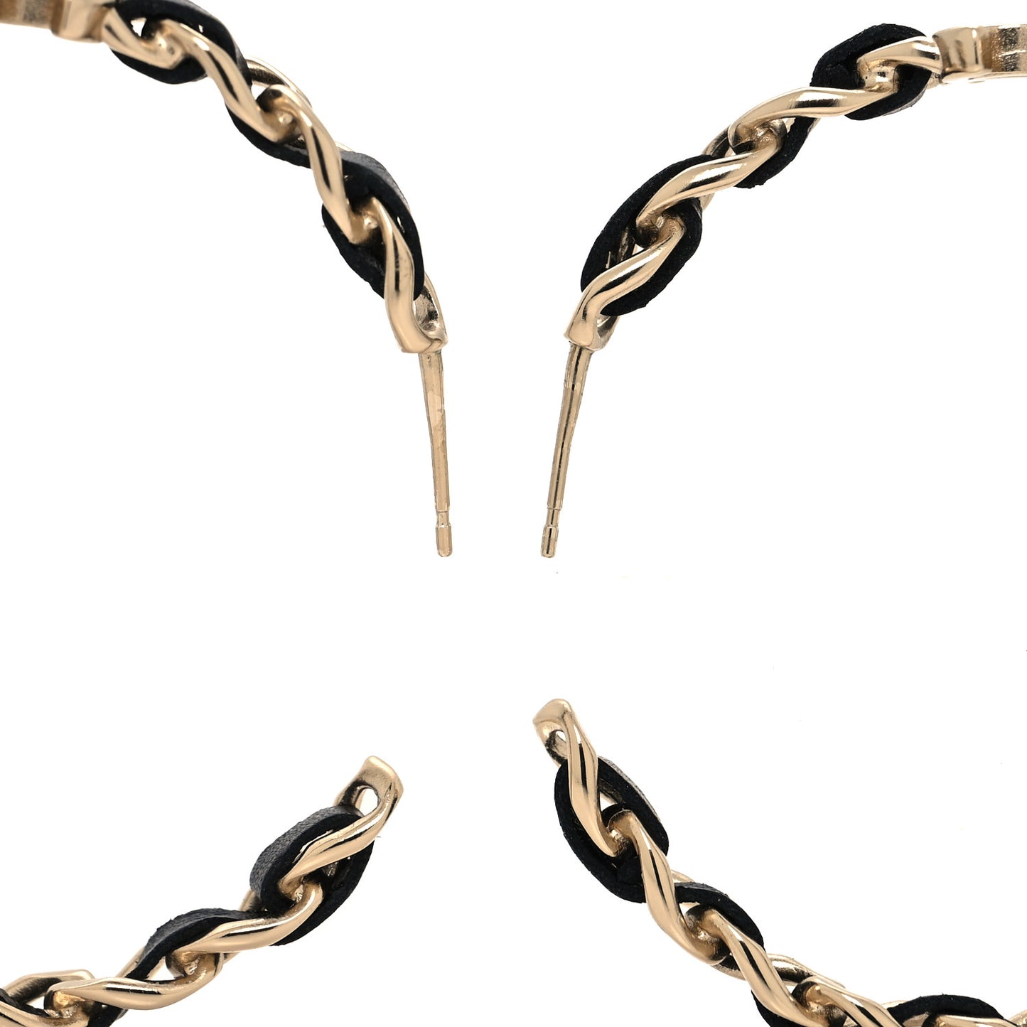 Lambskin CC Turnlock Chain Hoop Earrings Gold Black