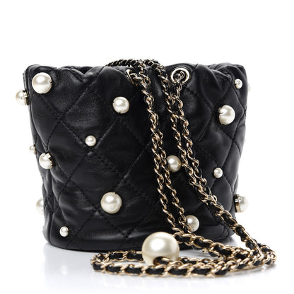 Chanel Lambskin Quilted Pearl Mini About Pearls Drawstring Bag Black 3 of 10