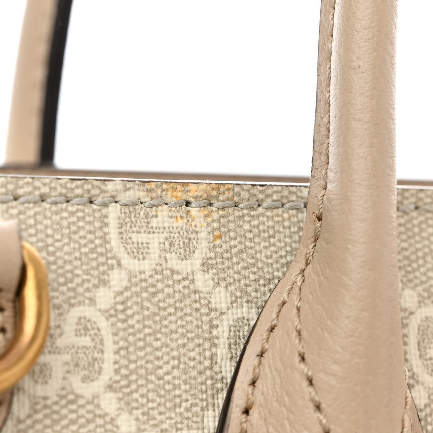 GG Supreme Monogram Textured Dollar Calfskin Small Retro Interlocking G Tote Bag Beige Mystic White Oatmeal