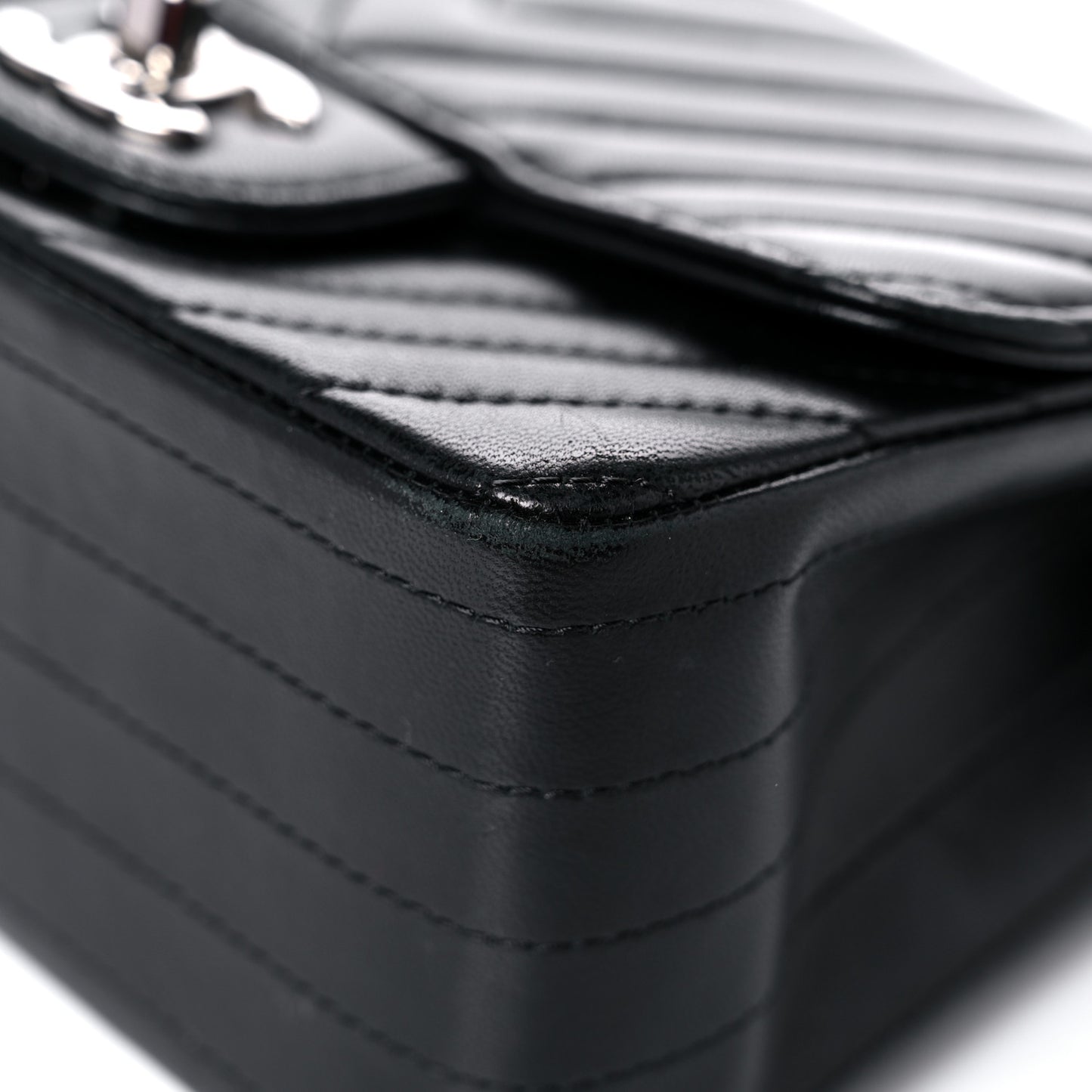 Lambskin Chevron Quilted Mini Square Flap Black