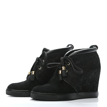 Louis Vuitton Monogram Suede Wedge Ankle Boots 37 Black 3 of 6