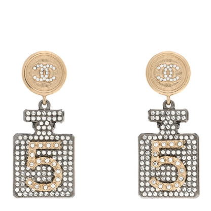 Chanel Crystal CC No 5 Perfume Bottle Drop Earrings Gold Silver 1 of 4