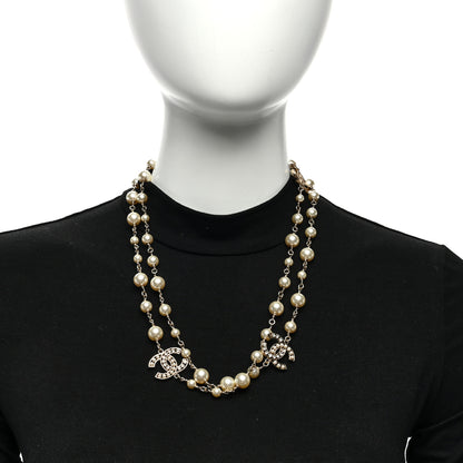 Chanel Crystal Pearl CC Long Necklace Light Gold 3 of 4