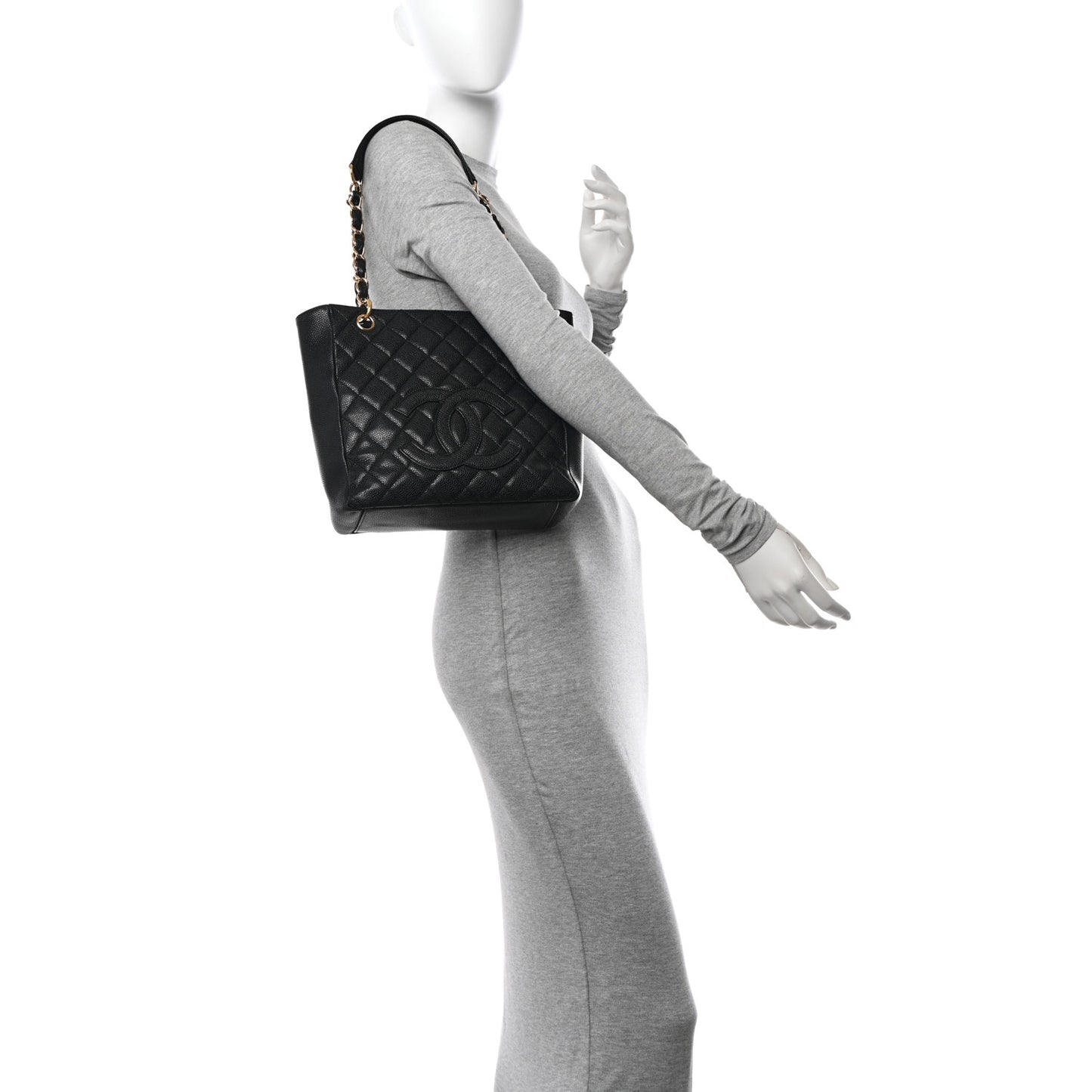 Caviar Quilted Petit Shopping Tote PST Black