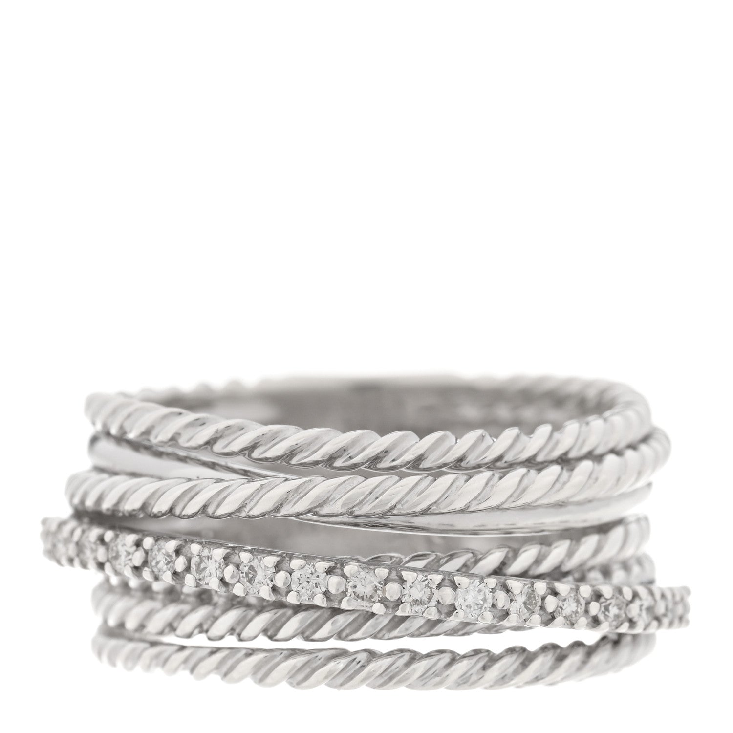 David Yurman Sterling Silver Diamond 11mm Wide Crossover Cable Ring 55 7.25 1 of 5
