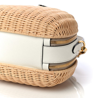 Prada Wicker Saffiano Midolino Odette Top Handle Bag Tan White 10 of 10