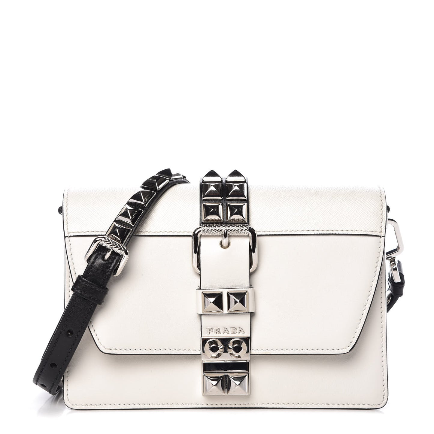 Saffiano City Calfskin Studded Small Elektra Shoulder Bag White