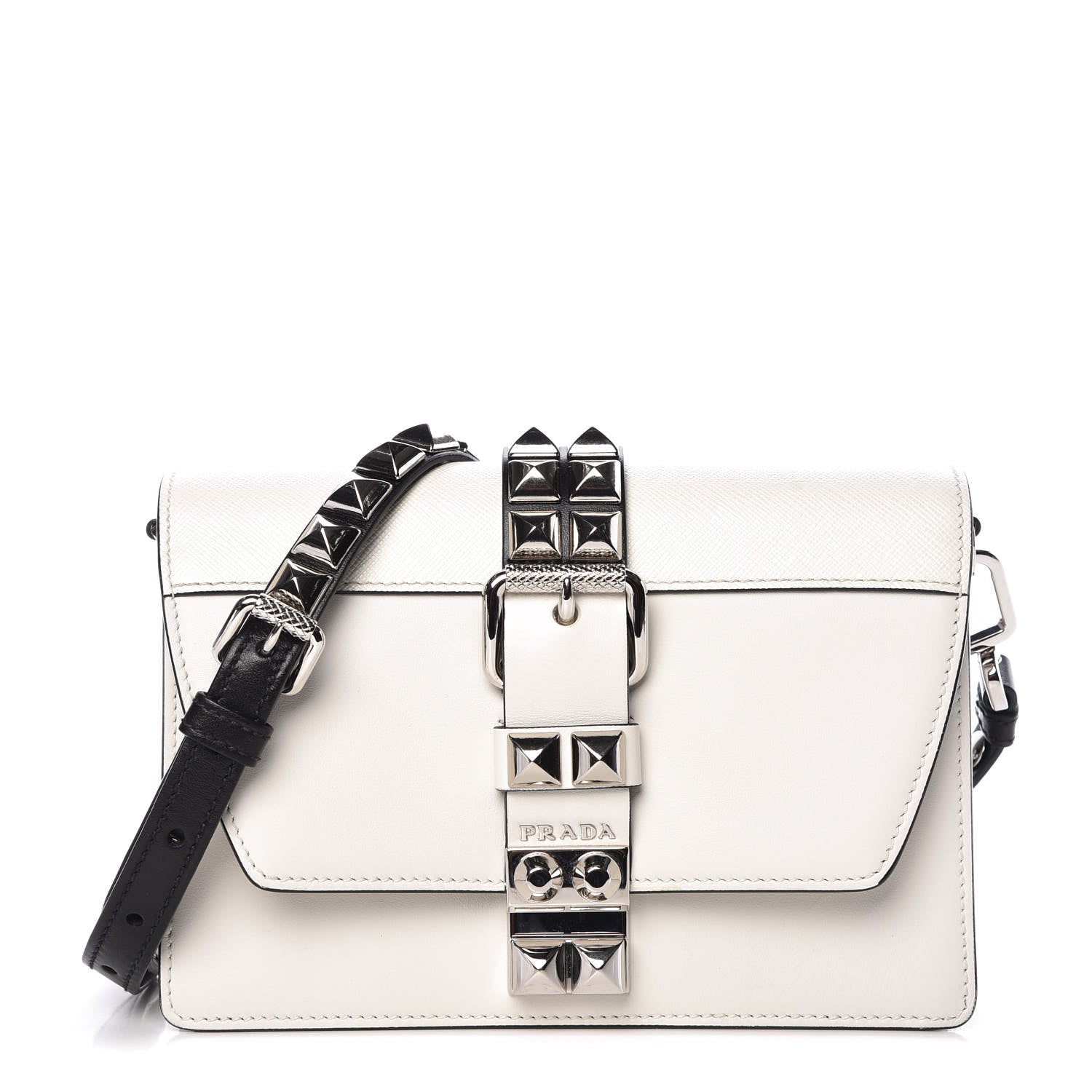 Prada Saffiano City Calfskin Studded Small Elektra Shoulder Bag White 1 of 8
