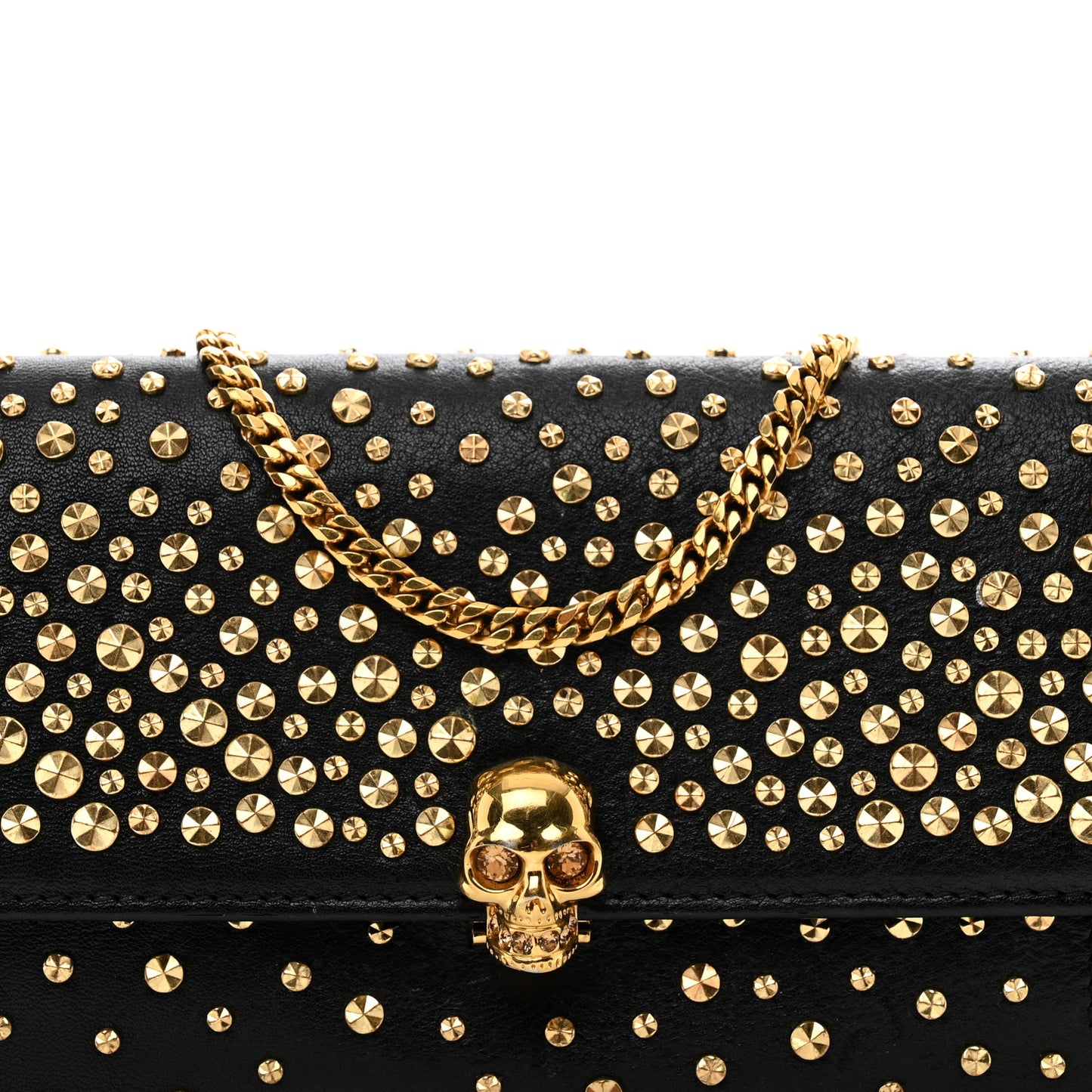 Calfskin Studded Skull Wallet on Chain Black