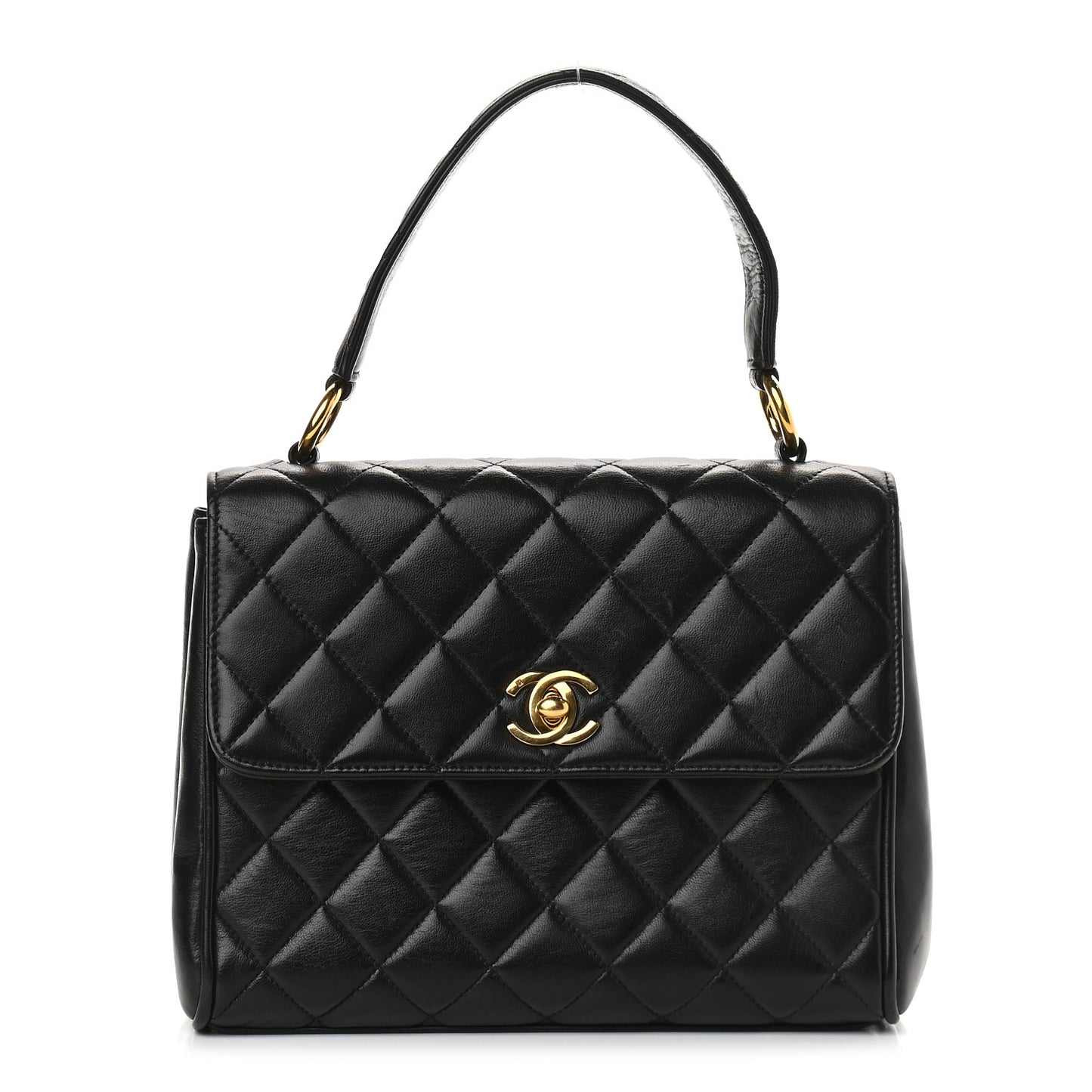 Lambskin Quilted Medium Kelly Flap Bag Black