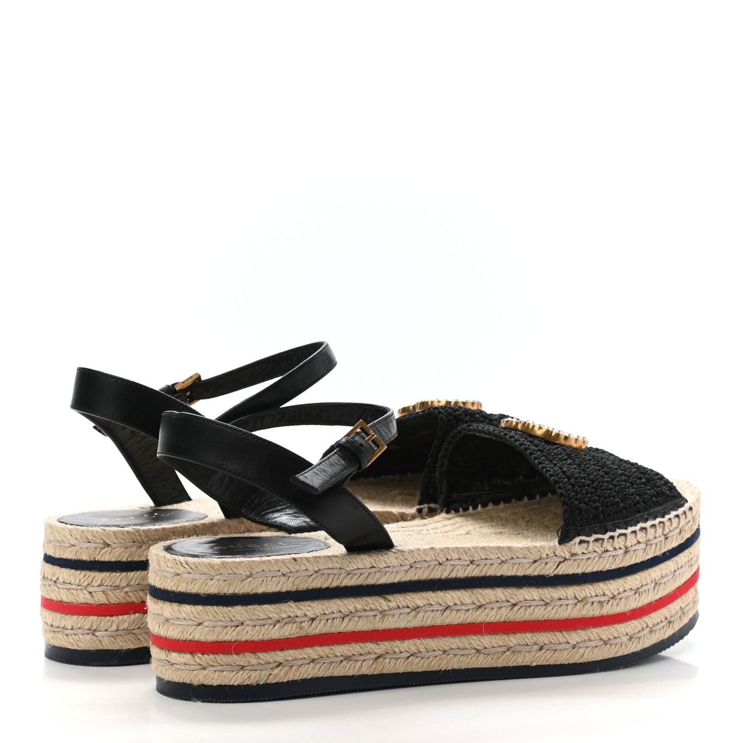 Cotton Malaga Kid Crochet Pearly GG Lilibeth Espadrille Platform Sandals 39.5 Black