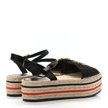 Gucci Cotton Malaga Kid Crochet Pearly GG Lilibeth Espadrille Platform Sandals 39.5 Black 4 of 8